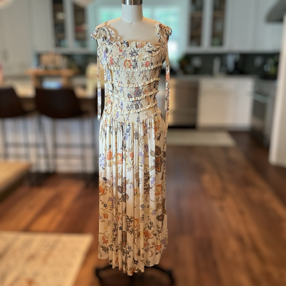 Free People Isla Cream Floral Midi Dress Large - Picture 2 of 13